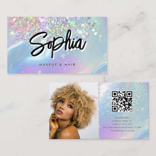 Holographic Opal QR Code Logo Shiny Beauty Visitekaartje (Voorkant / Achterkant)