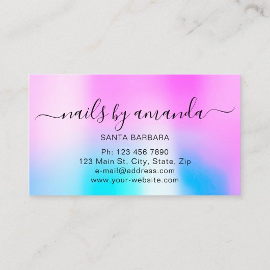 Holographic Parly Pink Logo Nail Artist Makeup Visitekaartje (Achterkant)