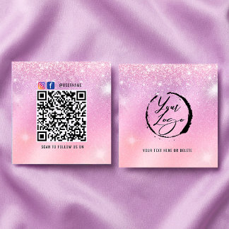 Holographic Pastel Brand Card with QR Code Vierkante Visitekaartje