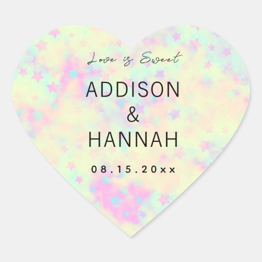 Holographic Pastel Wedding Hart Sticker (Voorkant)