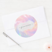 Holographic Princess Pink Name Date Quinceañera Ronde Sticker (Envelop)