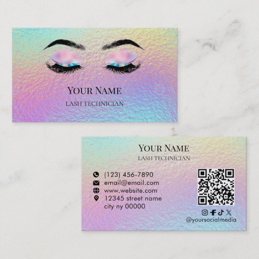 Holographic QR code Lash Technician Visitekaartje (Voorkant / Achterkant)