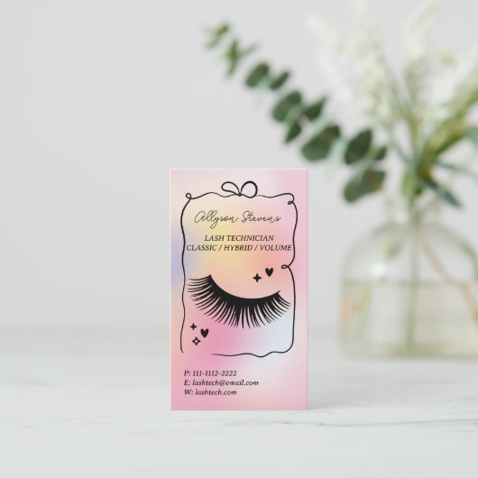 Holographic rainbow unicorn  Lash Tech QR Code Visitekaartje (Staand voorkant)