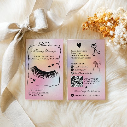 Holographic rainbow unicorn  Lash Tech QR Code Visitekaartje