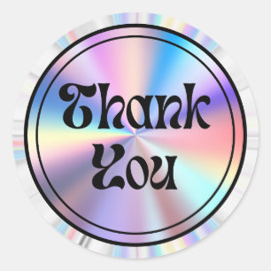 holographic retro groovy script thank you cute ronde sticker