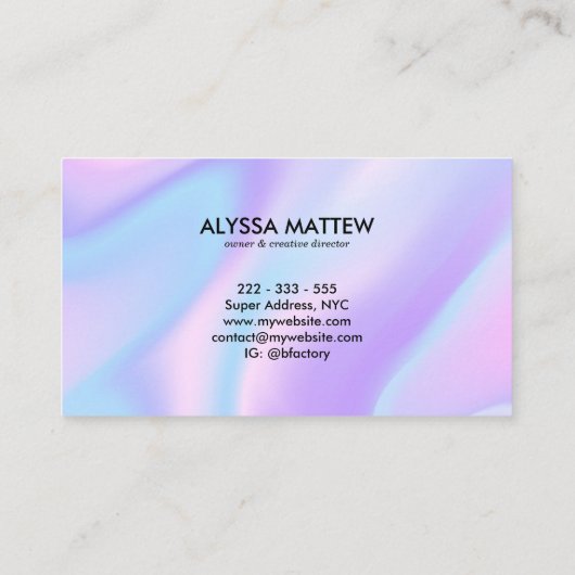 Holographic Script Name Personalized Modern Visitekaartje (Achterkant)