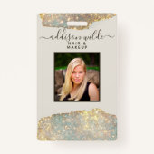 Holographic Signature Script Chic Glitter Salon ID Badge (Voorkant)
