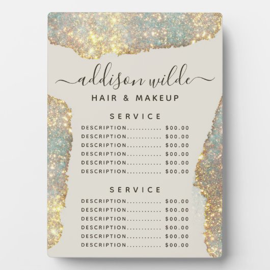 Holographic Signature Script Glitter Price Menu Fotoplaat (voorkant)