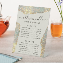 Holographic Signature Script Glitter Service Price Reclamebord Met Voetstuk