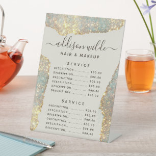 Holographic Signature Script Glitter Service Price Reclamebord Met Voetstuk