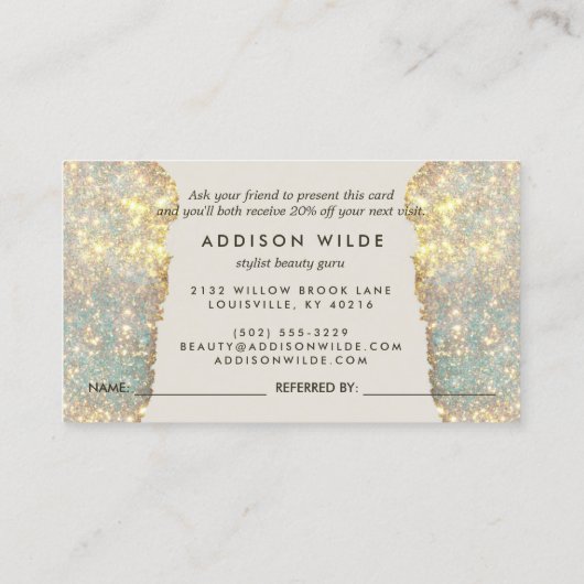 Holographic Signature Script Modern Glam Glitter Aanbevelingskaartje (Achterkant)