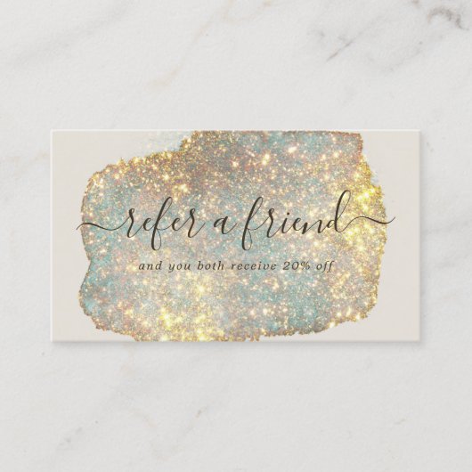 Holographic Signature Script Modern Glam Glitter Aanbevelingskaartje (Voorkant)