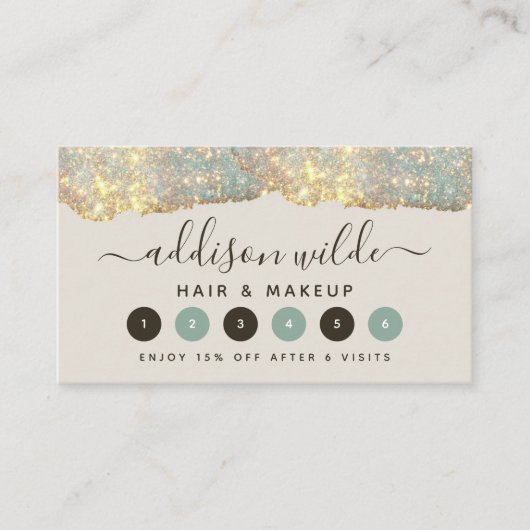 Holographic Signature Script Modern Glam Glitter Klantenkaartje (Voorkant)