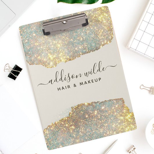 Holographic Signature Script Modern Glam Glitter Klembord