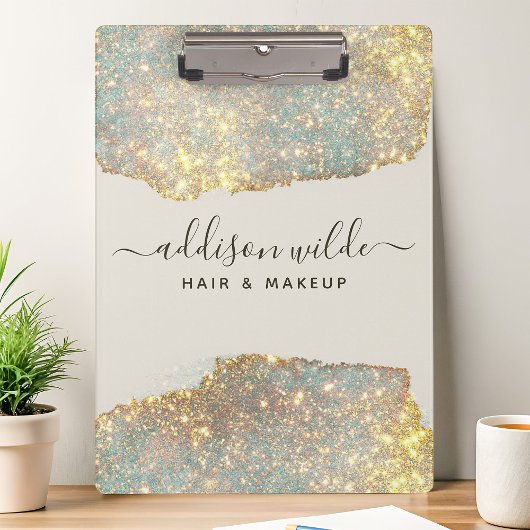 Holographic Signature Script Modern Glam Glitter Klembord