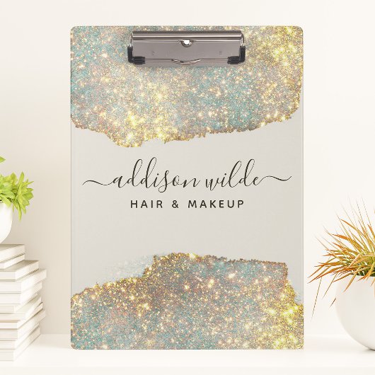 Holographic Signature Script Modern Glam Glitter Klembord