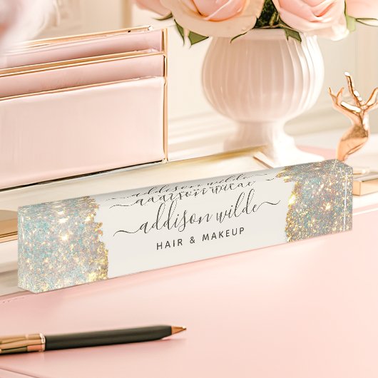 Holographic Signature Script Modern Glam Glitter Naambordje