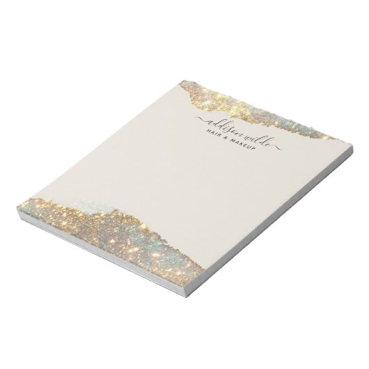 Holographic Signature Script Modern Glam Glitter Notitieblok (Linkerzijde)