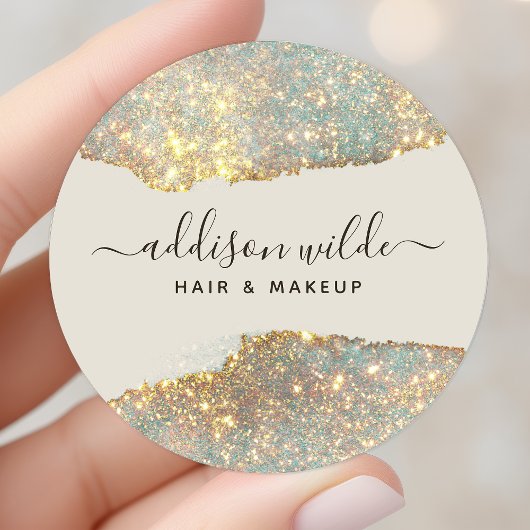 Holographic Signature Script Modern Glam Glitter Ronde Sticker
