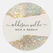 Holographic Signature Script Modern Glam Glitter Ronde Sticker (Voorkant)