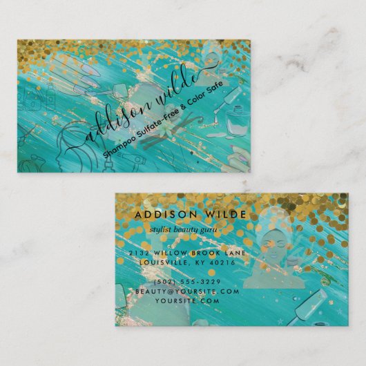 Holographic Signature Script Modern Glam Glitter Visitekaartje (Voorkant / Achterkant)