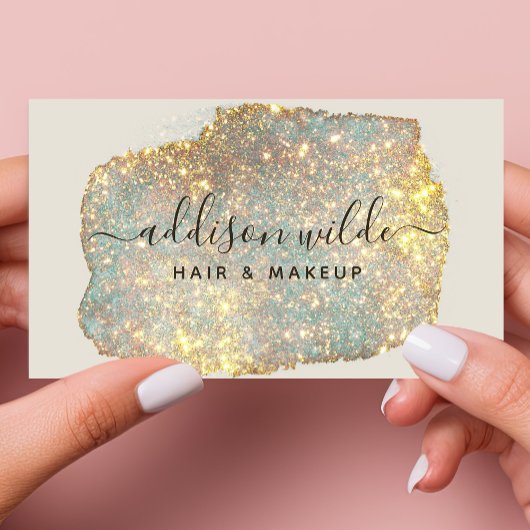 Holographic Signature Script Modern Glitter QR Visitekaartje