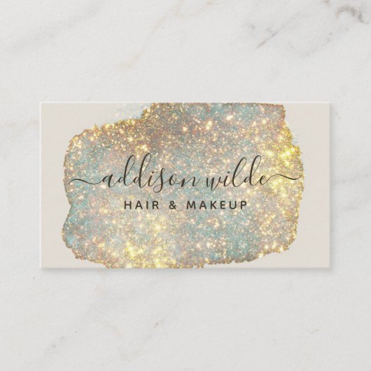 Holographic Signature Script Modern Glitter QR Visitekaartje (Voorkant)