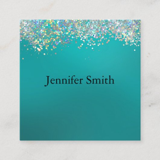 Holographic Silver Glitter Blue Makeup Artist Vierkante Visitekaartje (Voorkant)