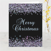 Holographic Snowflakes Black Merry Christmas Kaart (Gele Bloem)