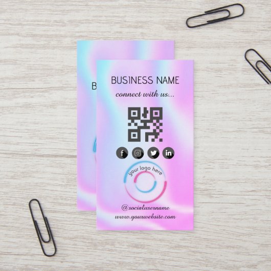 Holographic - Social Media QR Code Visitekaartje (Voorkant / Achterkant in situ)