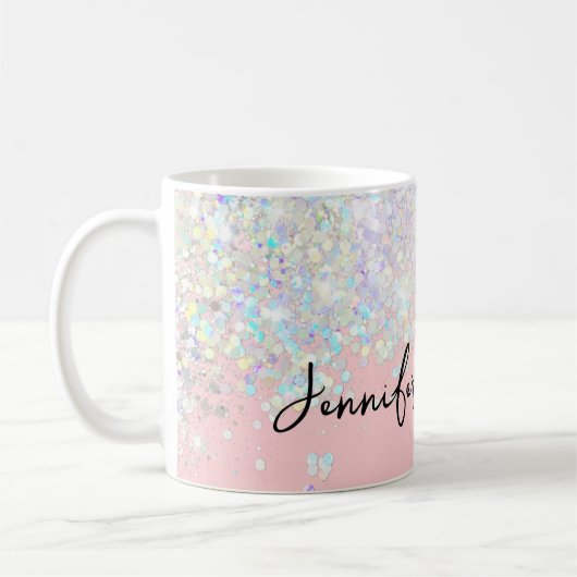 Holographic Sparkle Glitter Blush Pink Girly Koffiemok (Links)