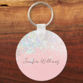 Holographic Sparkle Glitter Blush Pink Girly Sleutelhanger (Achterkant)