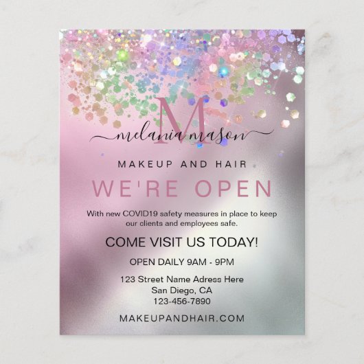 Holographic Sparkle Glitter Elegant Makeup Artist Flyer (Voorkant)