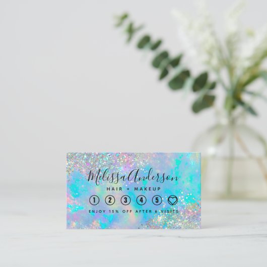 Holographic Sparkle Opal Iridescent Business Klantenkaartje (Staand voorkant)