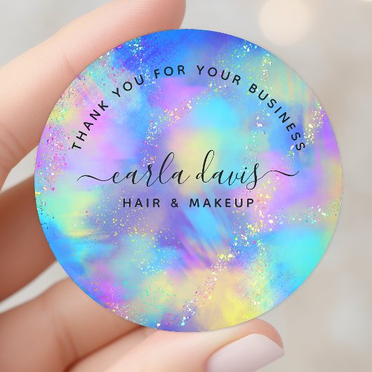 Holographic Sparkle Opal Iridescent Hartelijk dank Ronde Sticker