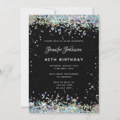 Holographic Sparkly Glitter 40th Birthday Black Kaart (Voorkant)