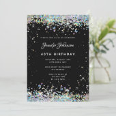 Holographic Sparkly Glitter 40th Birthday Black Kaart (Staand voorkant)