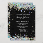 Holographic Sparkly Glitter 40th Birthday Black Kaart (Voorkant / Achterkant)