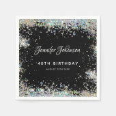 Holographic Sparkly Glitter 40th Birthday Black Servet (Voorkant)