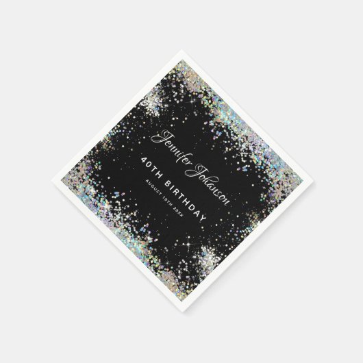 Holographic Sparkly Glitter 40th Birthday Black Servet (Hoek)