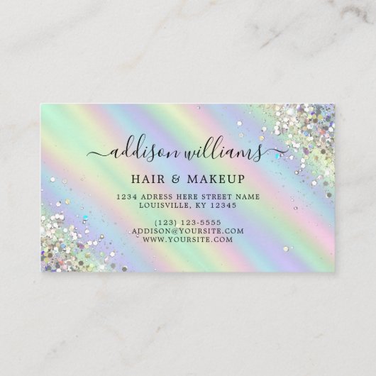 Holographic Sparkly Glitter Beauty Salon Modern Visitekaartje (Achterkant)