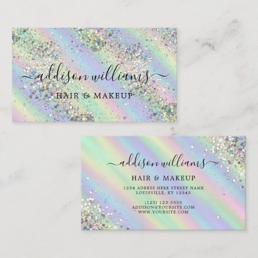 Holographic Sparkly Glitter Beauty Salon Modern Visitekaartje (Voorkant / Achterkant)