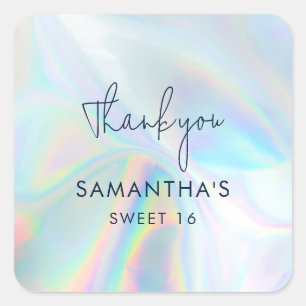 Holographic Sweet 16 Birthday Bedankt Vierkante Sticker