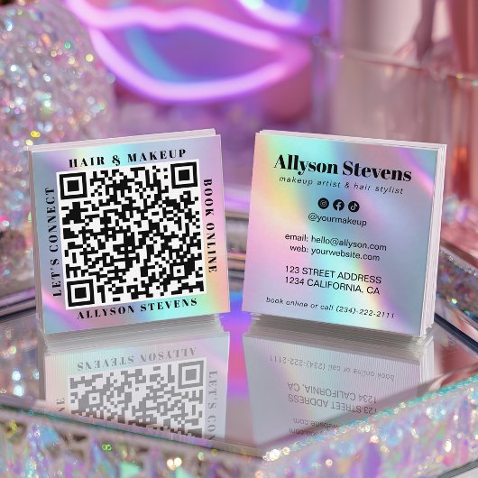 Holographic Unicorn Bold QR Code Hair & Makeup Vierkante Visitekaartje