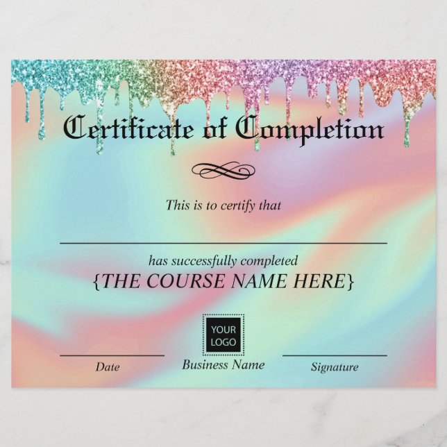 Holographic Unicorn Drips Certificate Completion (Voorkant)