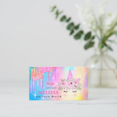 Holographic Unicorn Flowers Glitter Visitekaartje (Staand voorkant)