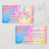 Holographic Unicorn Flowers Glitter Visitekaartje (Voorkant / Achterkant)
