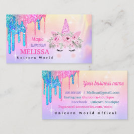 Holographic Unicorn Flowers Glitter Visitekaartje