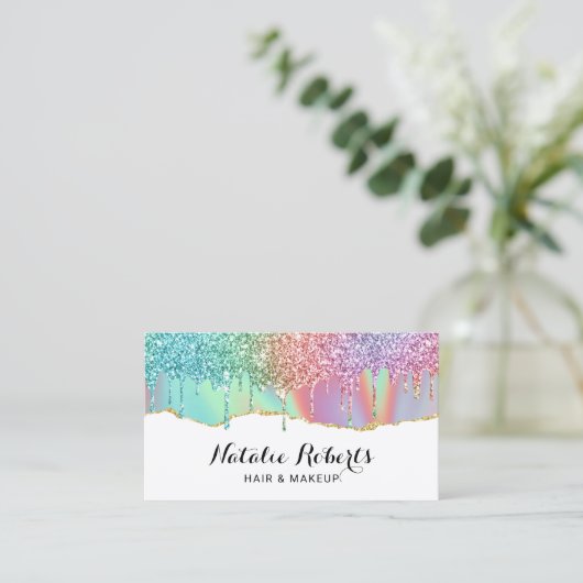 Holographic Unicorn Glitter Drift Beauty Salon #2 Visitekaartje (Staand voorkant)