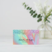 Holographic Unicorn Glitter Drift Beauty Salon Visitekaartje (Staand voorkant)